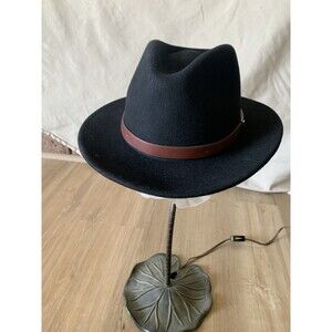 Brixton "Messer" SP22 Fedora Hat (Black) Wide Brim Wool Felt Leather Band  7 1/2